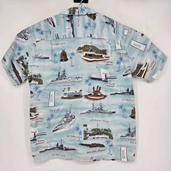 Vintage Kalaheo Shirt Mens Large Hawaiian Button Up USS‎ Oklahoma Ship USA - Picture 4 of 10